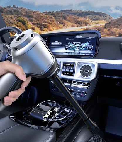 Cordless car vacuum cleaner, silver, lightweight with powerful suction and multi-functional accessories for efficient cleanin