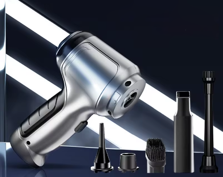 Cordless car vacuum cleaner, silver, lightweight with powerful suction and multi-functional accessories for efficient cleanin