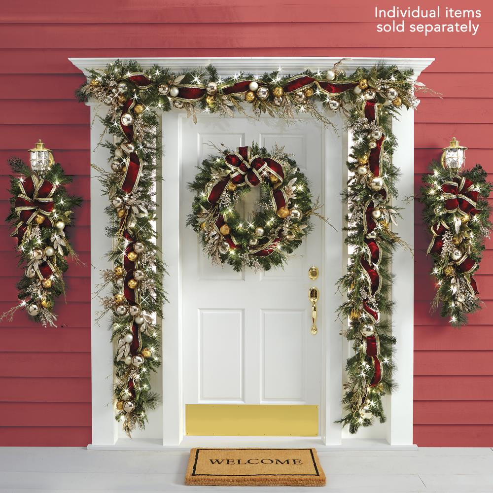 Cordless Prelit Crimson and Gold Wreath with Timer - Lexians