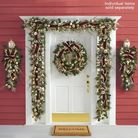 Cordless Prelit Crimson and Gold Wreath with Timer - Lexians