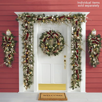 Cordless Prelit Crimson and Gold Wreath with Timer - Lexians