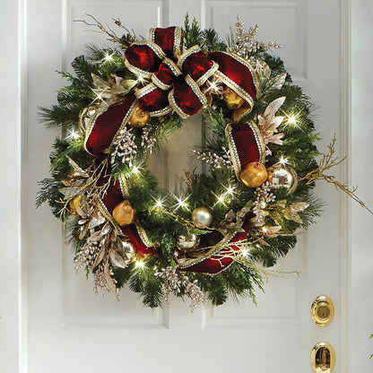 Cordless Prelit Crimson and Gold Wreath with Timer - Lexians