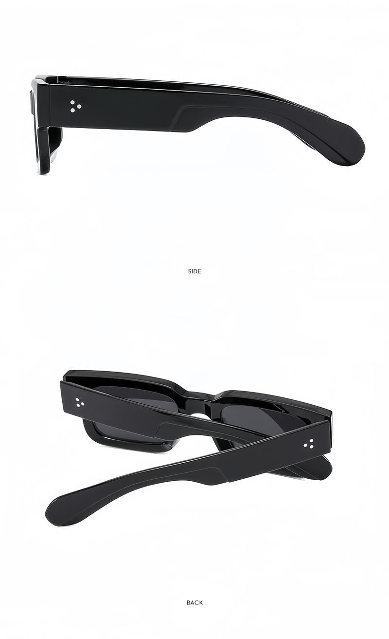 Pair of Corvella men's rectangular sunglasses, black frame, gray lens detail, UV400 protection