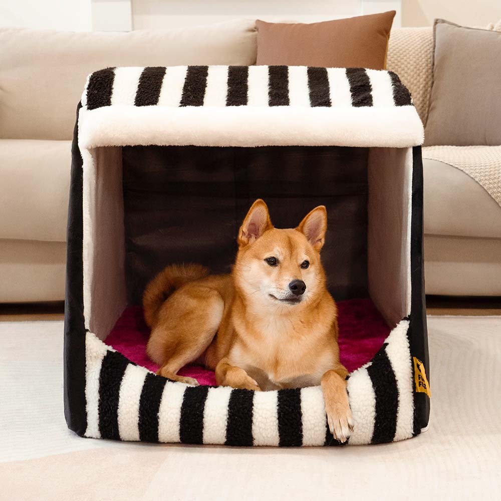 Cozy Orthopedic Striped Dog Bed - Plush Hideaway for Pets - Lexians