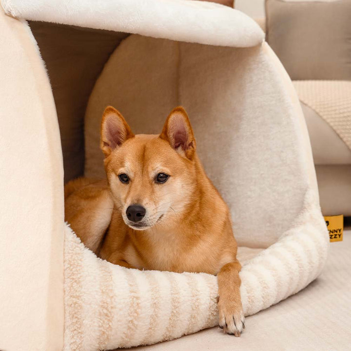 Cozy Orthopedic Striped Dog Bed - Plush Hideaway for Pets - Lexians