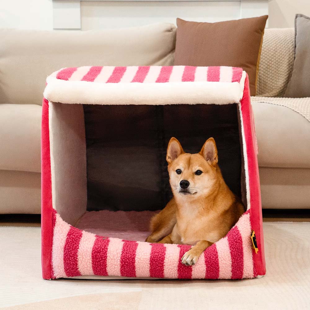 Cozy Orthopedic Striped Dog Bed - Plush Hideaway for Pets - Lexians