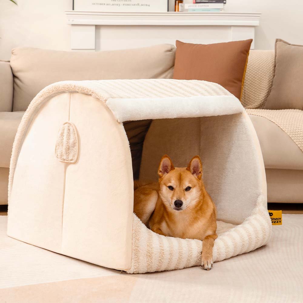 Cozy Orthopedic Striped Dog Bed - Plush Hideaway for Pets - Lexians