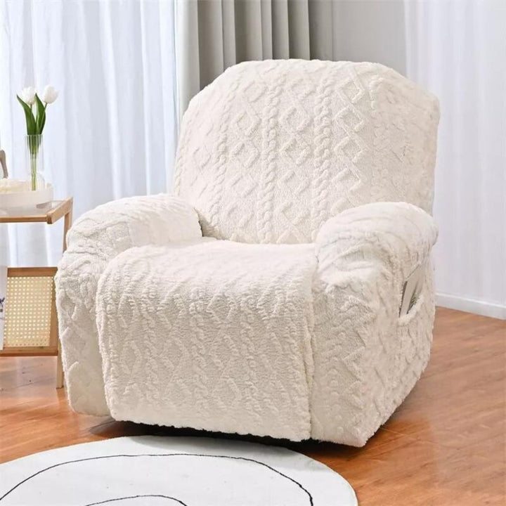 Non-slip plush recliner cover for winter warmth. Soft cotton jacquard furniture protector for living room sofa.