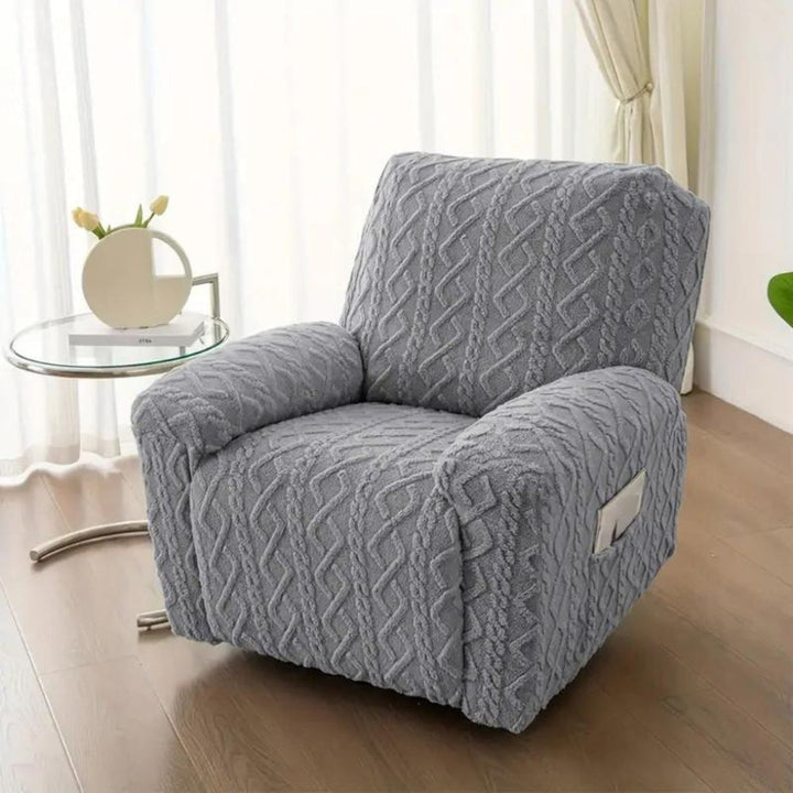 Soft cotton plush recliner cover with jacquard design. Provides non-slip winter warmth and cozy home decor.