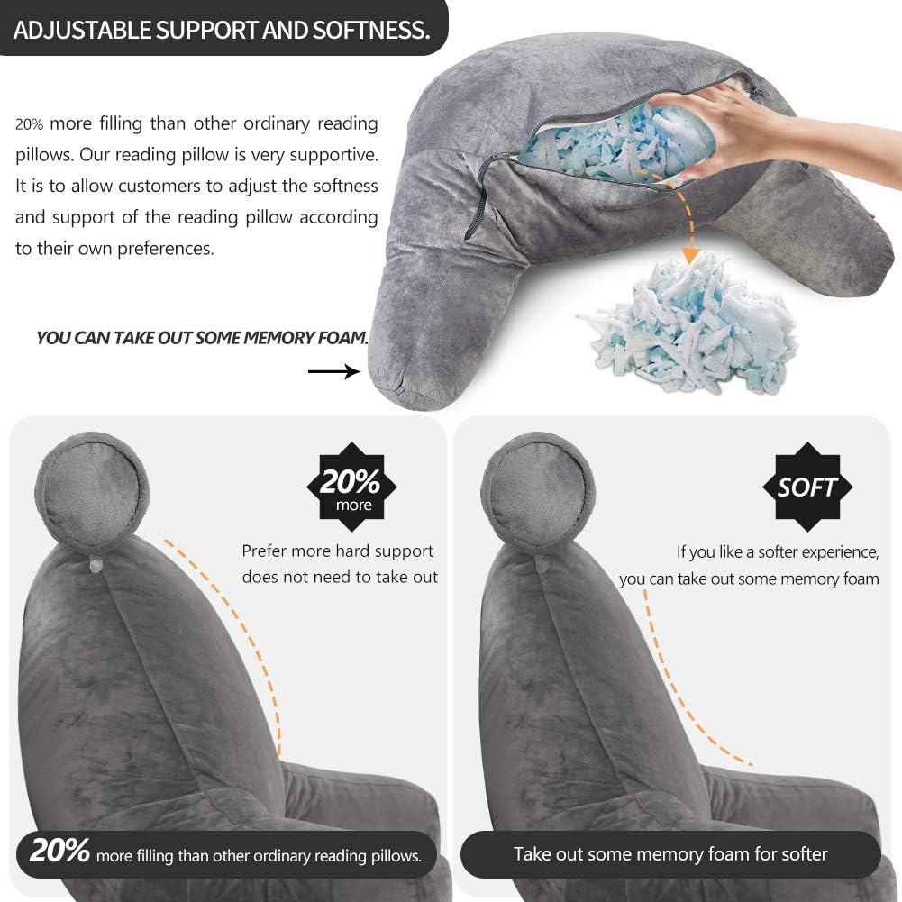Cozy Reading Bed Pillow with Arms - Plush Velour Support - Lexians