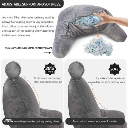 Cozy Reading Bed Pillow with Arms - Plush Velour Support - Lexians