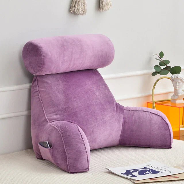 Cozy Reading Bed Pillow with Arms - Plush Velour Support - Lexians