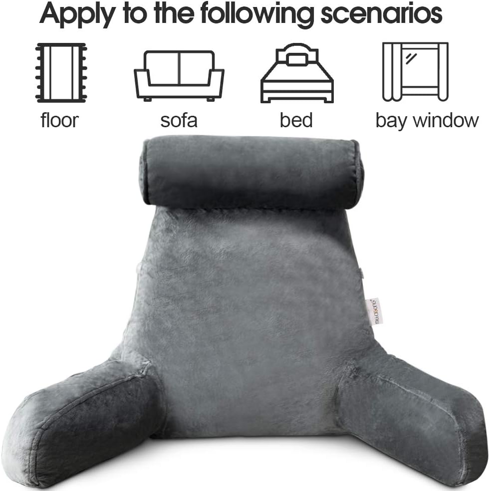 Cozy Reading Bed Pillow with Arms - Plush Velour Support - Lexians