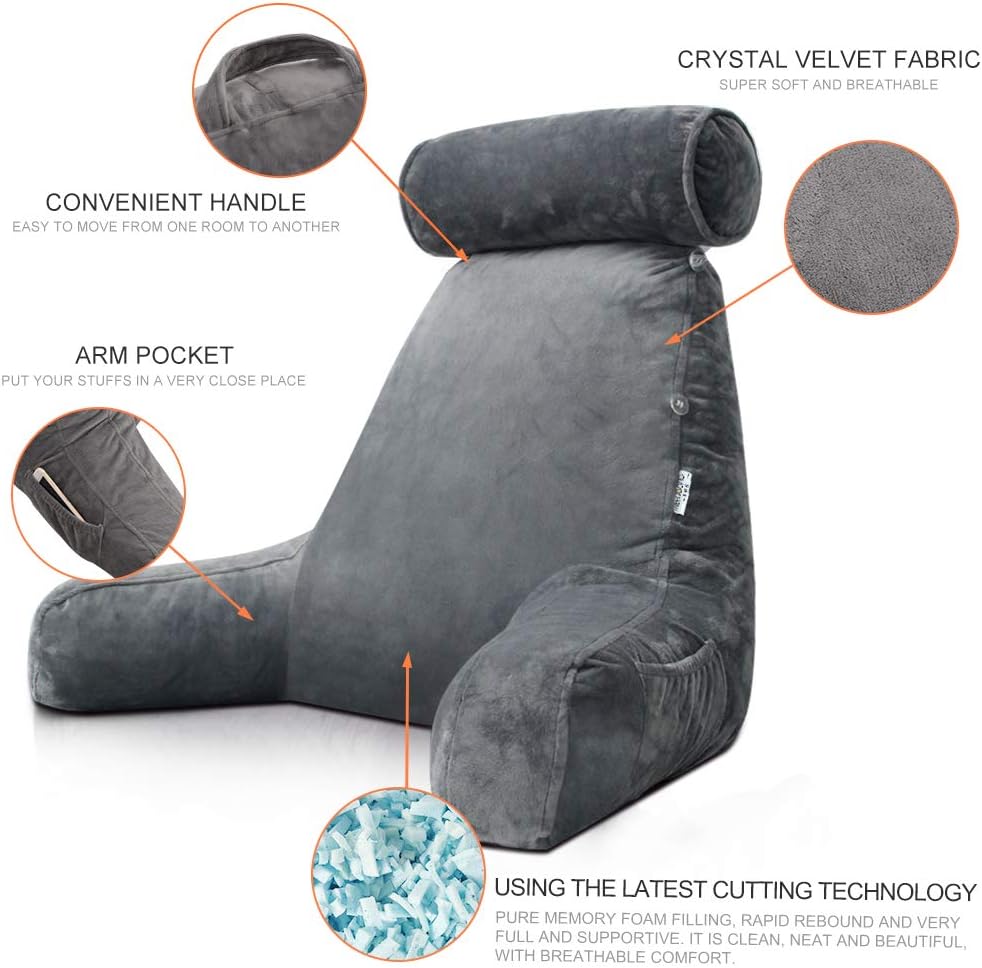 Cozy Reading Bed Pillow with Arms - Plush Velour Support - Lexians