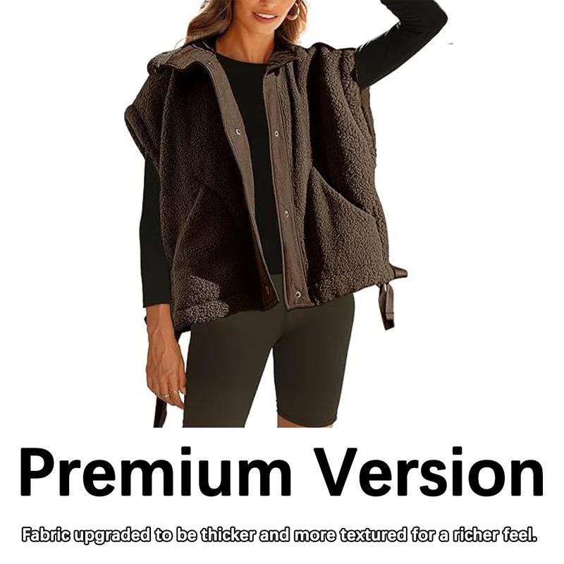 Warm women's button-up vest with a unique textured fleece material, ideal for stylish outerwear.