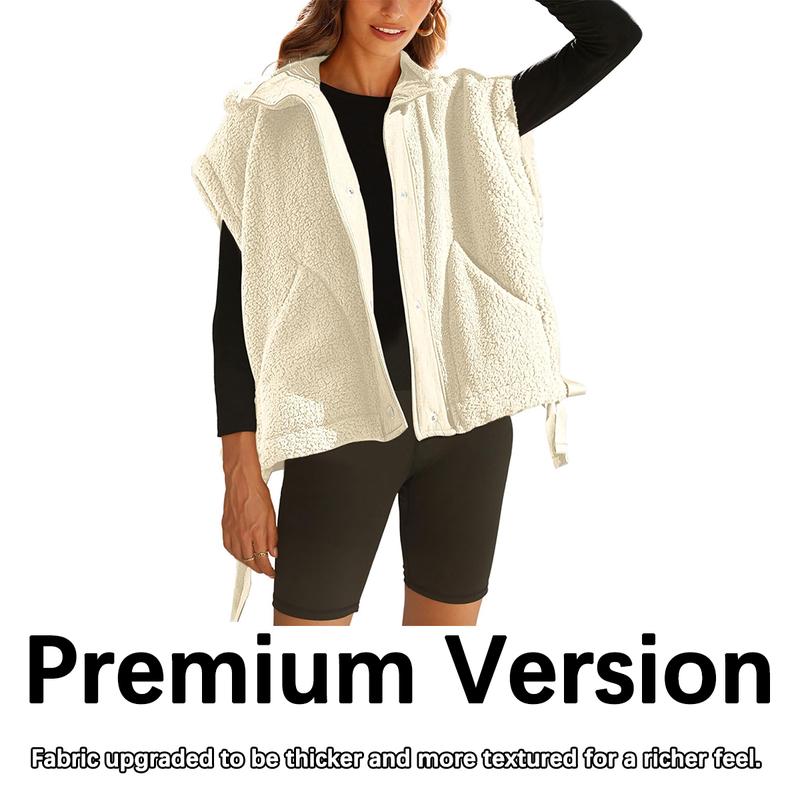 Casual women's fleece button-up vest in a relaxed fit, a warm and cozy outerwear essential.