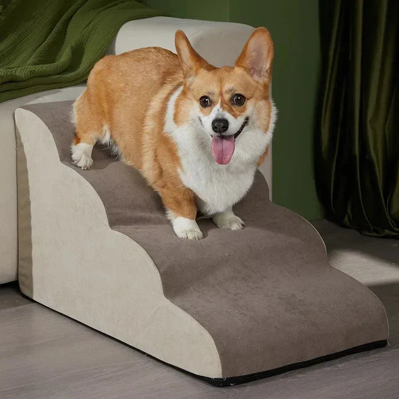Dog stairs with orthopedic foam for joint support, perfect for small dogs, elderly pets, and cats.