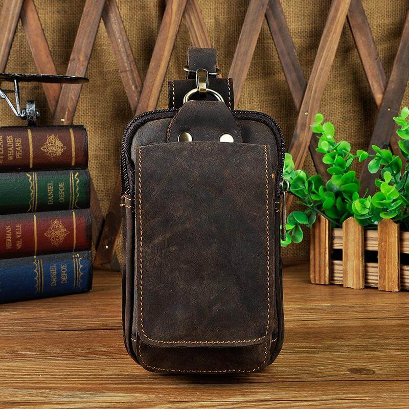 Premium dark brown waist bag for men, multi-pocket design keeps essentials organized for EDC.