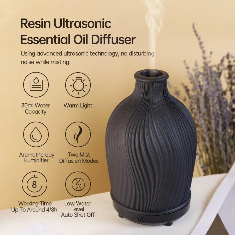 Ultrasonic essential oil diffuser and humidifier, quiet operation for serene home relaxation & wellness.