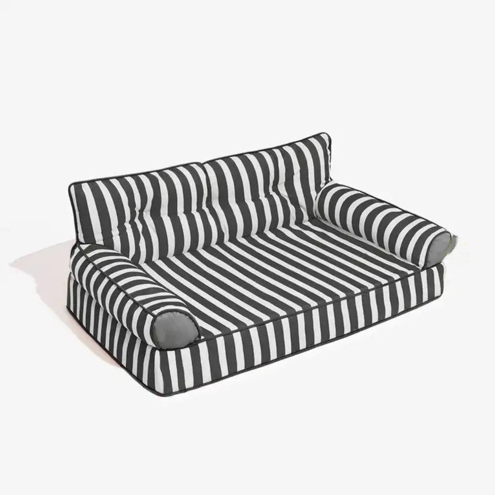 Washable, water-resistant striped dog bed for ultimate pet comfort & joint support. Foldable pet sofa.