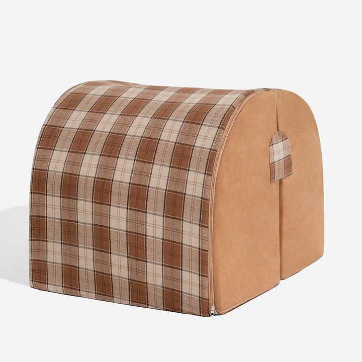 Luxury pet house dog bed with cozy plaid design. Orthopedic support for small to large pets. Easy to wash.