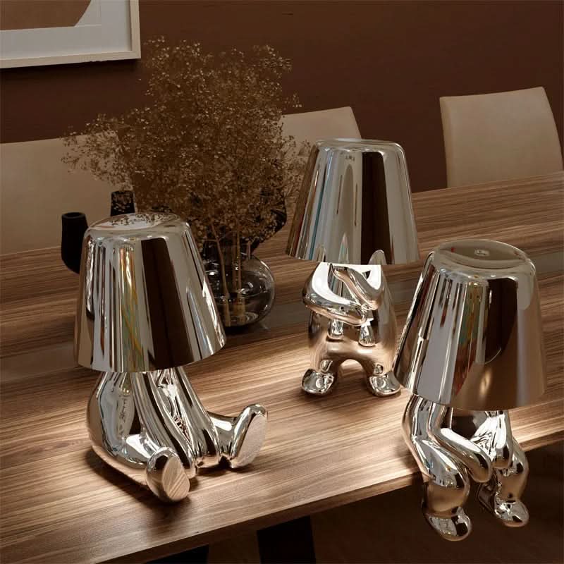 Contemporary LED table lamp with adjustable brightness, enhancing home decor and lighting.