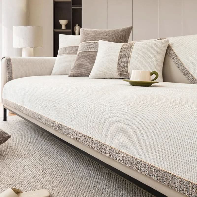 Non-slip linen textured sofa cover protects your couch. Perfect furniture protector for any living room.