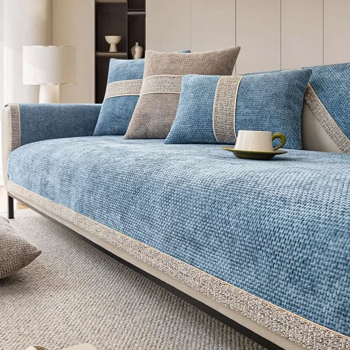 Decorative non-slip sofa cover with a elegant linen texture, enhancing living room style & offering protection.