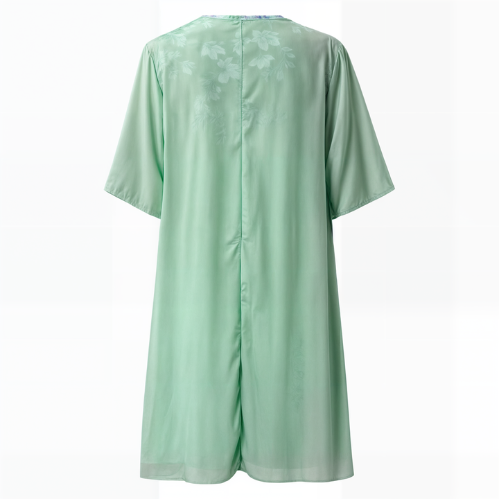 Stylish short sleeve floral A-line dress for women, knee-length, a perfect versatile summer choice.