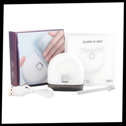 Dual-speed electric nail clipper with LED; white, sleek design for precise, safe, and convenient nail care for all ages.