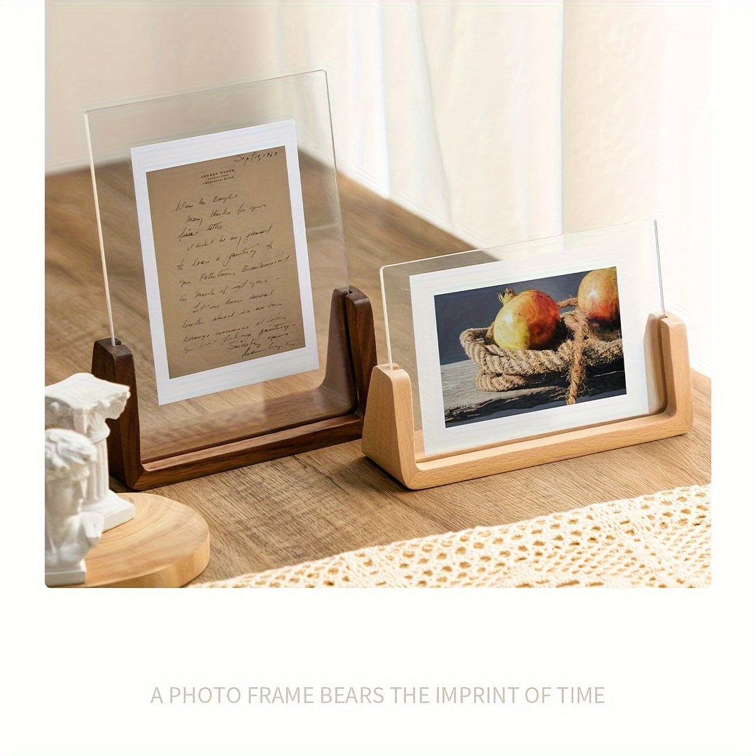 Minimalist 6-inch acrylic wood photo frame, perfect for desktop memory display.