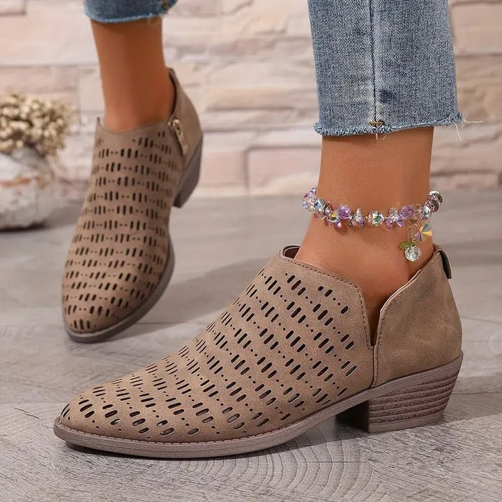 Brown Eleanor cutout ankle boots for women, lightweight spring footwear with comfy sole.