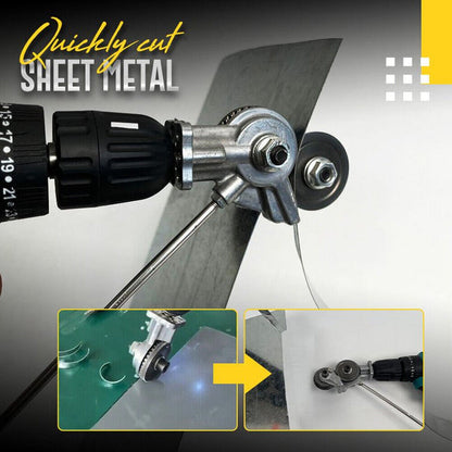 "Electric drill plate cutter for metal sheets, ergonomic design, cuts up to 3mm thick, compact and efficient tool."