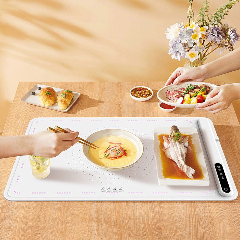 "Electric warming tray with Nano-Belt heating, spacious surface, perfect for multi-dish warming, features heat-resistant desi
