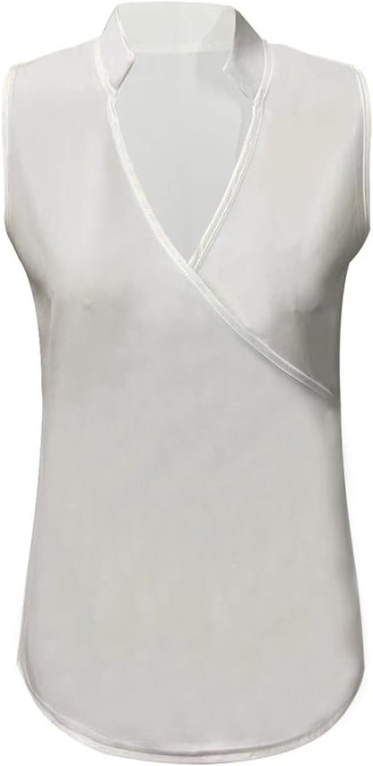 Elegant black sleeveless women's top, flattering fit, highlighting shoulders, ideal for casual or formal occasions.