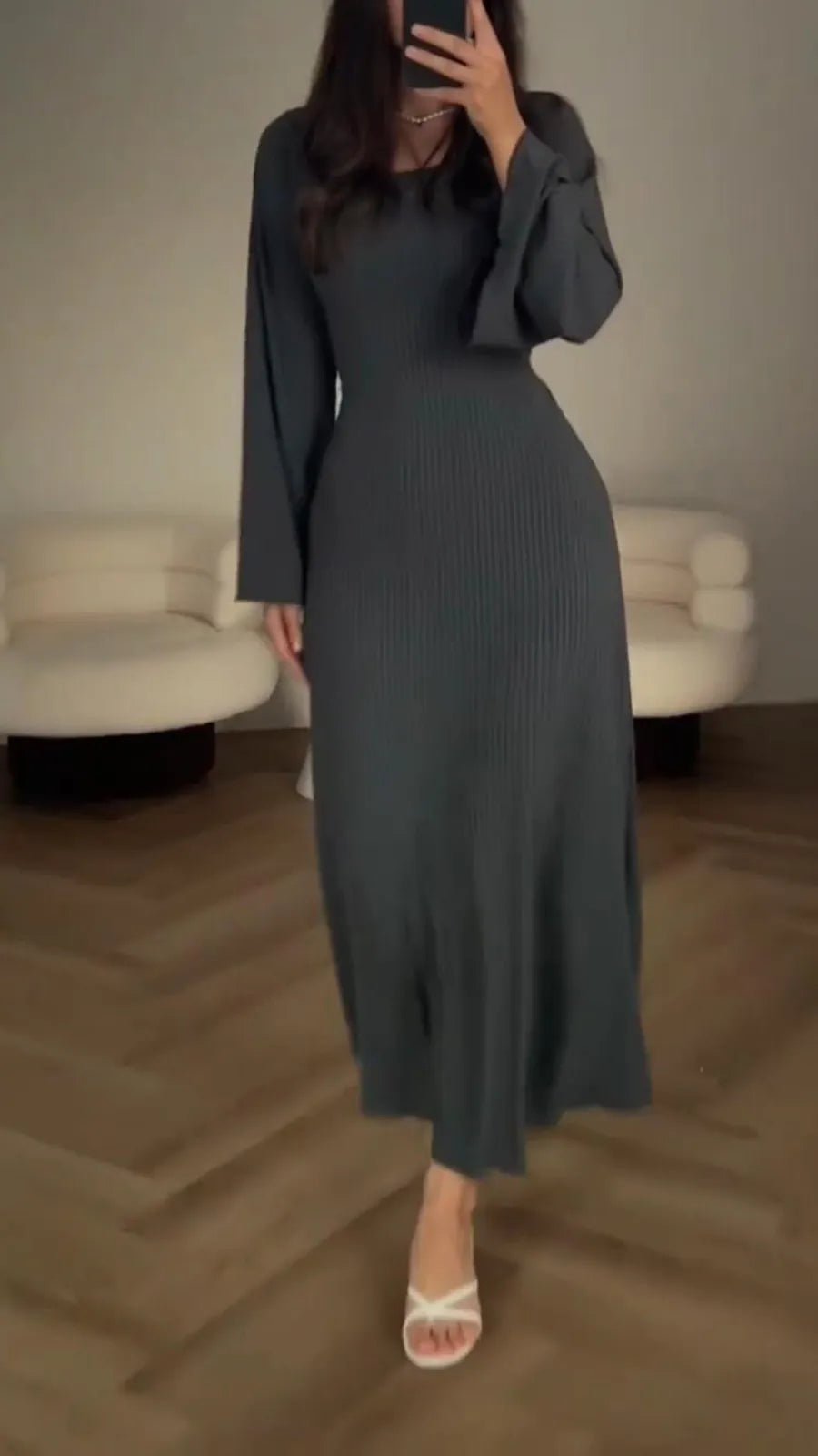 Valencia elegant bodycon maxi dress for women, with flattering fit, long sleeves, and sophisticated corset lacing.