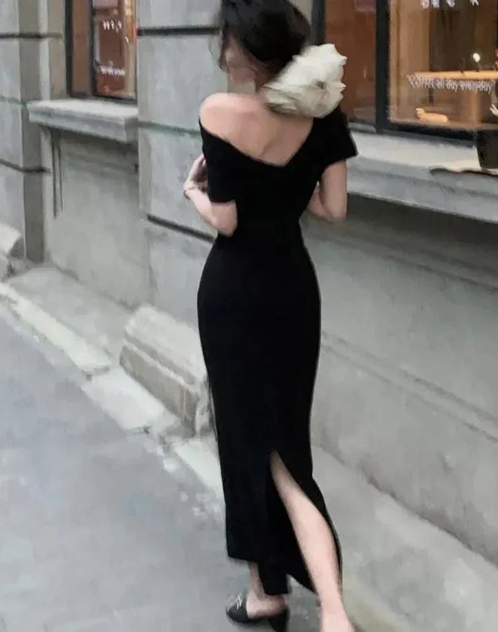 Versatile elegant women's off-shoulder bodycon maxi dress. Perfect for summer, evening, cocktail, & party wear.