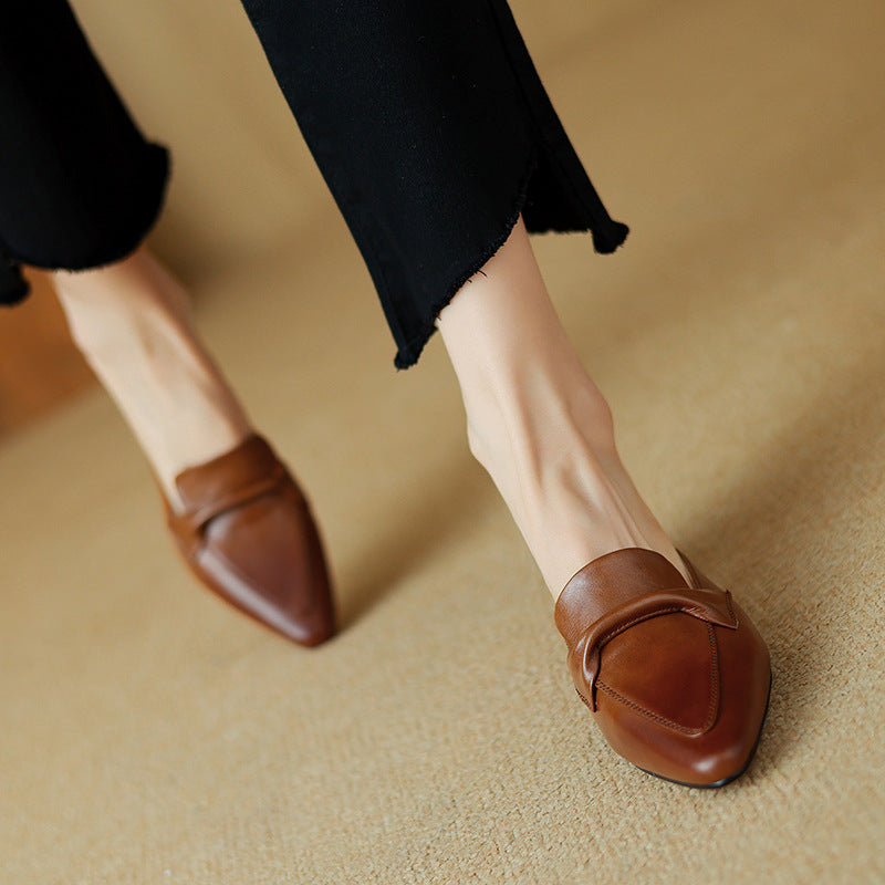 Elegant brown leather mules for women with a chic bow, perfect slip-on comfort