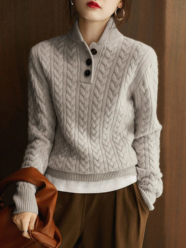 Sophisticated womens knitwear: a plush cable knit cashmere blend sweater for ultimate warmth