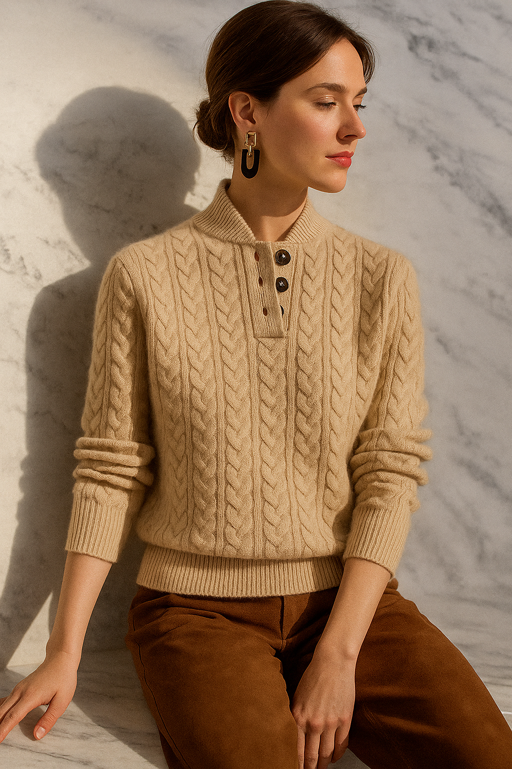 An essential piece of winter fashion: a warm cable knit cashmere blend sweater for women