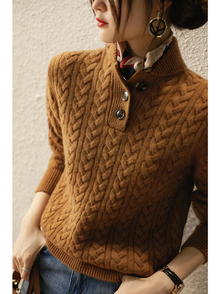 Cashmere blend knitwear: a cozy and stylish cable knit sweater for women, essential winter fashion