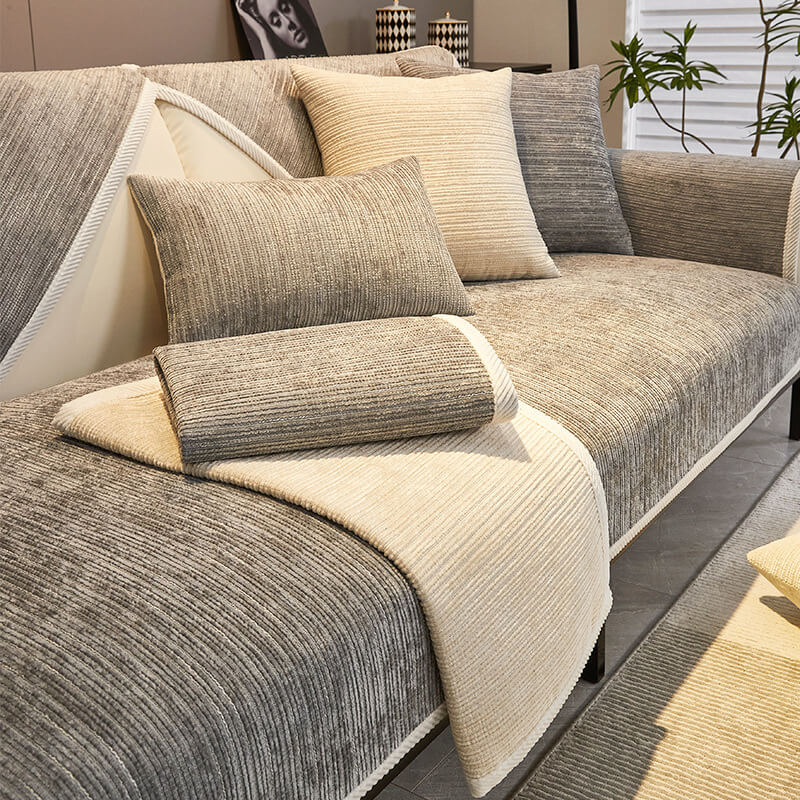 Elegant Chenille Striped Anti - Scratch Couch Cover for Living Room - Lexians