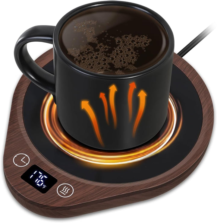 Elegant electric coffee mug warmer set featuring a touch control panel, adjustable temperature, and a large heating plate.
