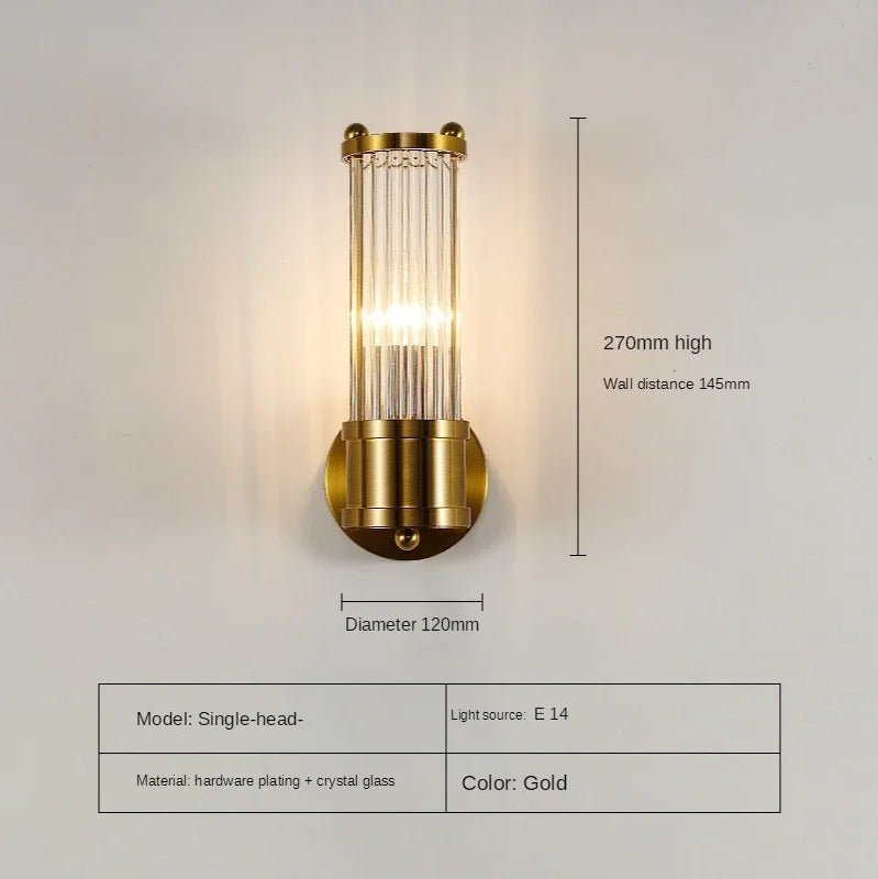 Elegant Gold or Chrome Cylindrical Glass Wall Light - Lexians