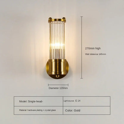 Elegant Gold or Chrome Cylindrical Glass Wall Light - Lexians