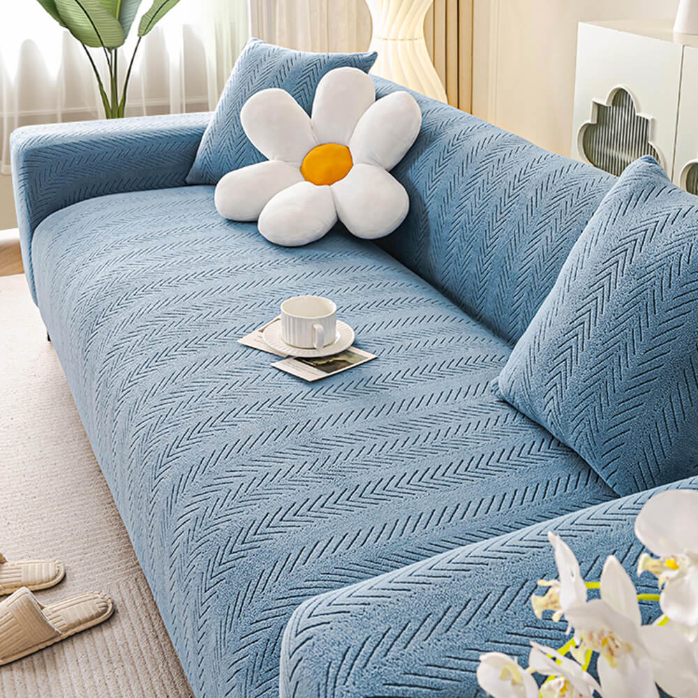 Elegant Herringbone Cream Stretch Couch Cover for All Sizes - Lexians
