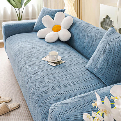 Elegant Herringbone Cream Stretch Couch Cover for All Sizes - Lexians