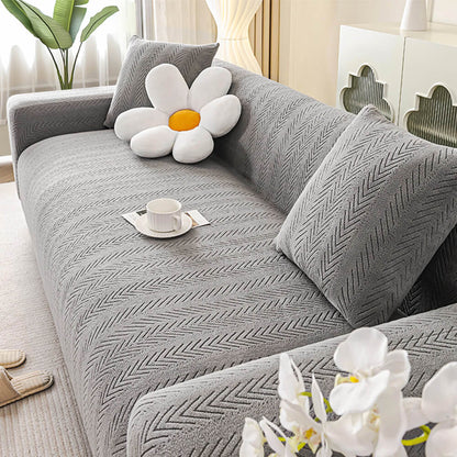 Elegant Herringbone Cream Stretch Couch Cover for All Sizes - Lexians