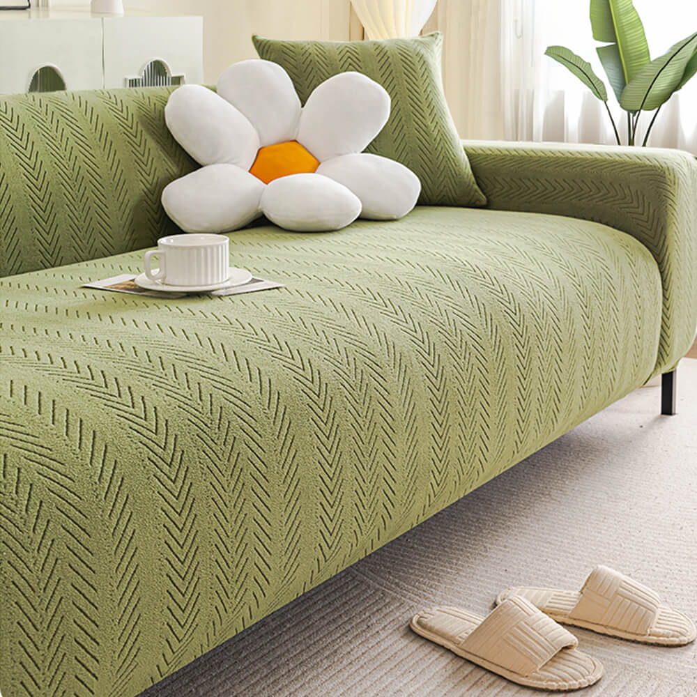 Elegant Herringbone Cream Stretch Couch Cover for All Sizes - Lexians