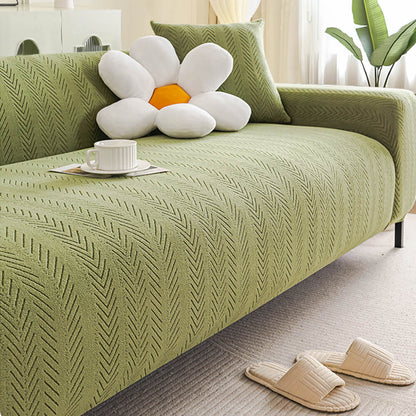 Elegant Herringbone Cream Stretch Couch Cover for All Sizes - Lexians